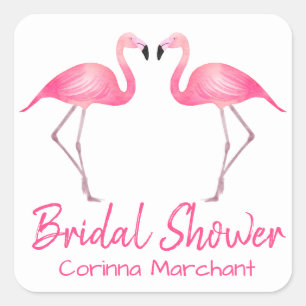 Tropical Bridal Shower Pink Flamingos Wedding Square Sticker