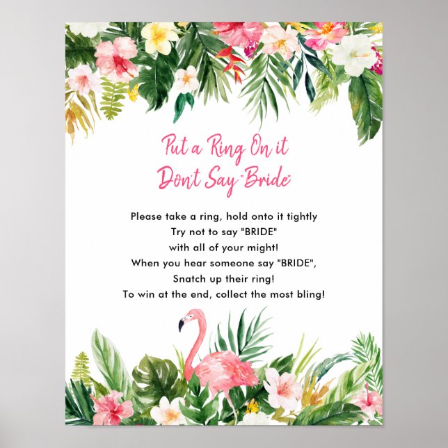 Tropical Bridal Shower Ring Game Cards Poster (Front)