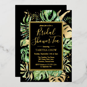 Tropical Bridal Shower Tea Party Black & Gold Foil