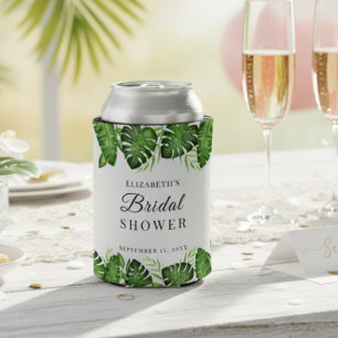 Tropical Bridal Shower Watercolor Greenery Can Cooler