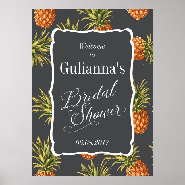 Tropical Bridal Shower Welcome Sign Pineapple (Front)