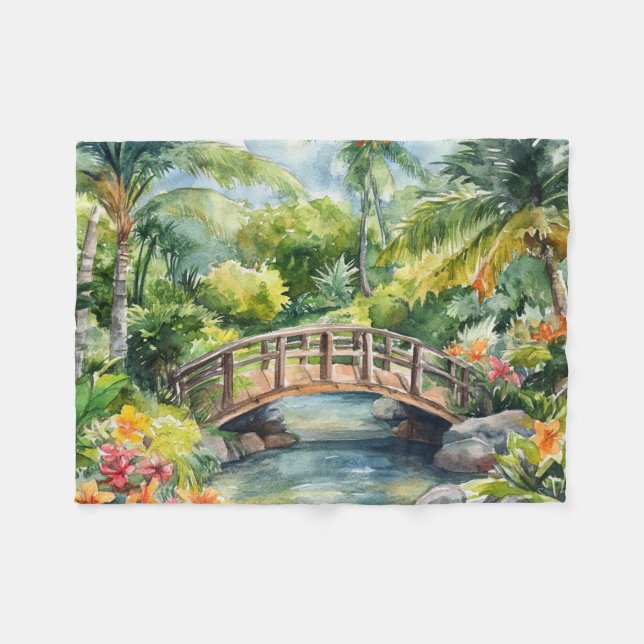 Tropical Bridge Fleece Blanket (Front (Horizontal))