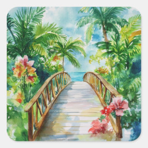 Tropical Bridge Square Sticker