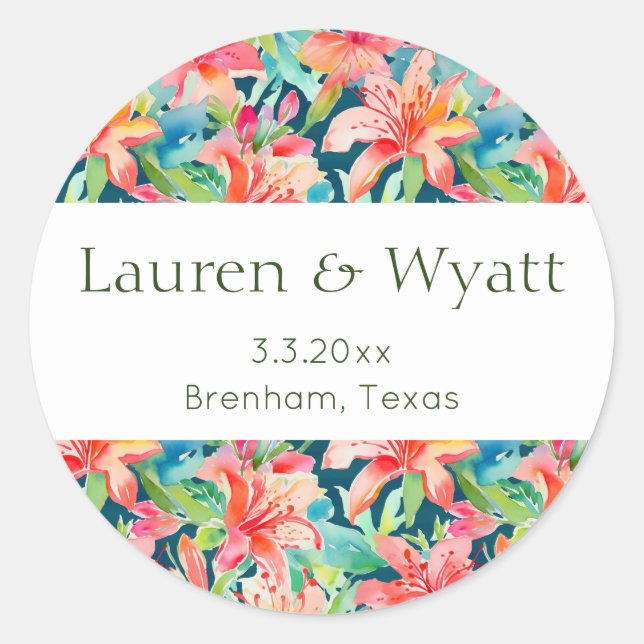 Tropical Bright Botanical Floral Wedding Classic Round Sticker (Front)