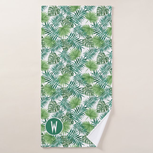 Tropical Bright Green Palm Leaves Bath Towel Set (Bath Towel)