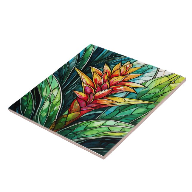 tropical bromeliad stained glass art tile (Side)
