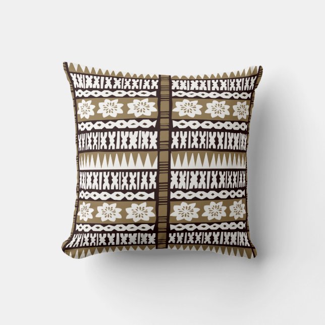 Tropical Brown Tapa Cloth 20" x 20" Pillow (Front)