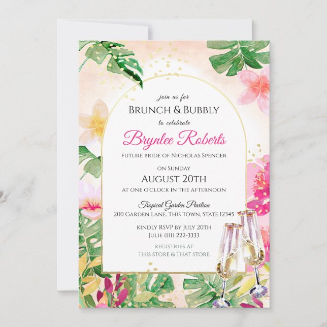 Tropical Brunch and Bubbly Bridal Shower Invitation (Front)