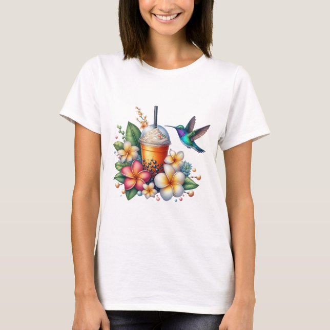 Tropical Bubble Tea & Hummingbird  T-Shirt (Front)