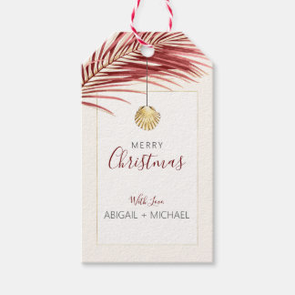 Tropical Burgundy & Gold Palm Tree Christmas Gift Tags