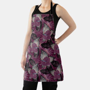 Tropical Burgundy Hibiscus Floral Apron