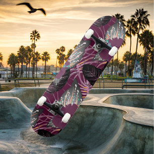 Tropical Burgundy Hibiscus Floral Skateboard