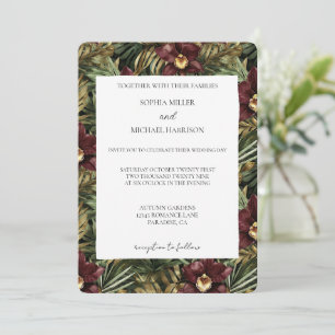 Tropical Burgundy Red Wine Orchid Floral Wedding Invitation