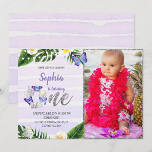 Tropical Butterfly Birthday Invitation With Photo