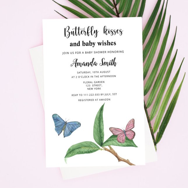 Tropical Butterfly kisses baby shower Invitation (Creator Uploaded)