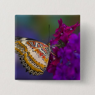 Tropical Butterfly on Purple Flowers 15 Cm Square Badge