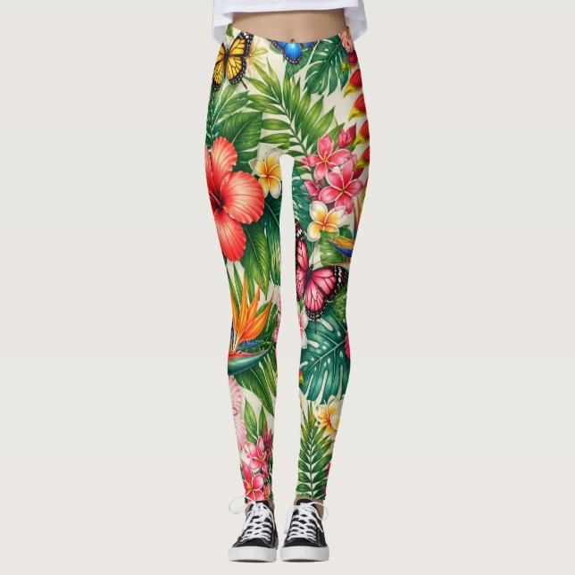 Tropical Butterfly Pattern Leggings (Front)