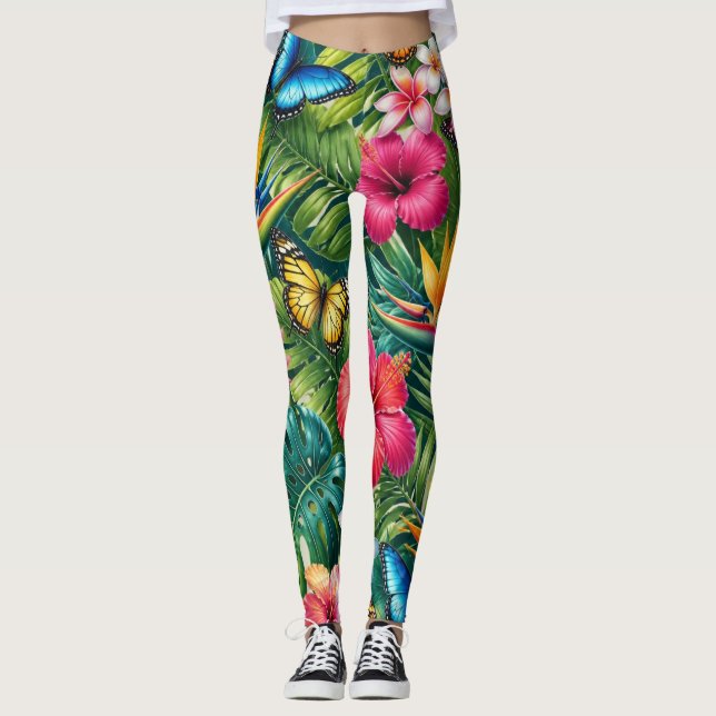 Tropical Butterfly Pattern Leggings (Front)