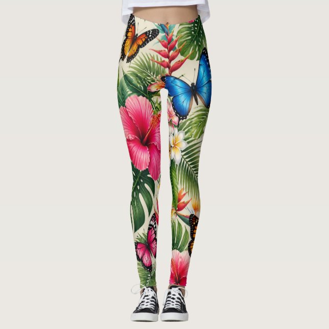Tropical Butterfly Pattern Leggings (Front)