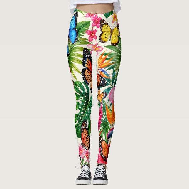 Tropical Butterfly Pattern Leggings (Front)