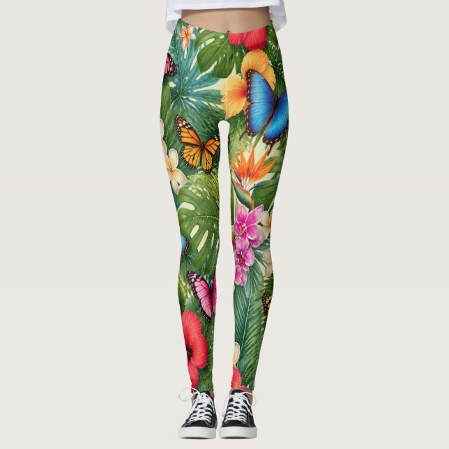 Tropical Butterfly Pattern Leggings (Front)