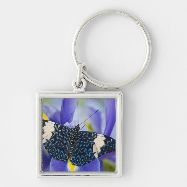Tropical Butterfly Purple Iris Key Ring (Front)