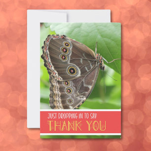 Tropical Butterfly Upside Down on Leaf Flat Thank You Card