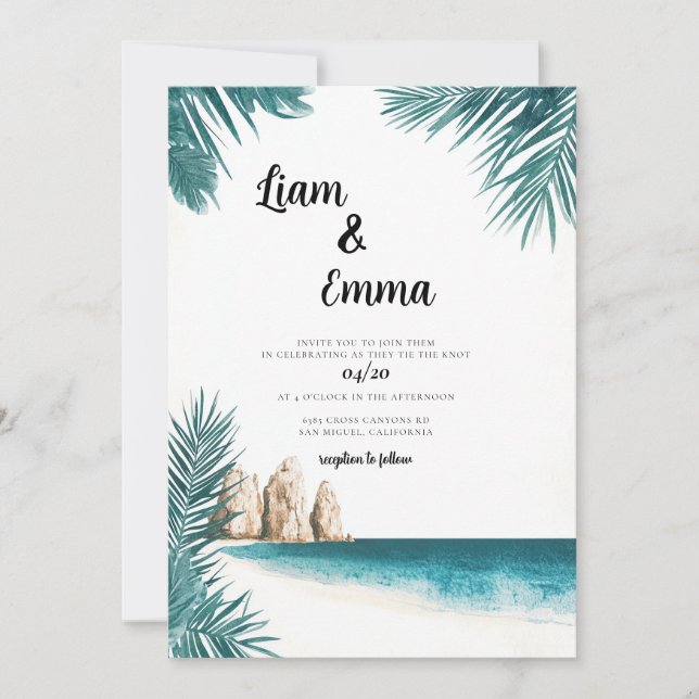 Tropical Cabo Mexico Wedding Invitation (Front)
