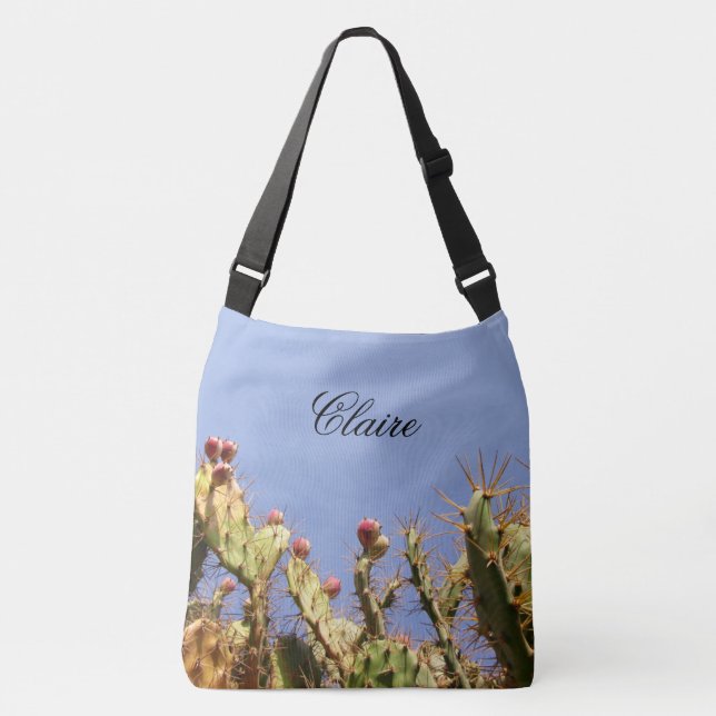Tropical Cactus against Blue Skies any Text Crossbody Bag (Front)