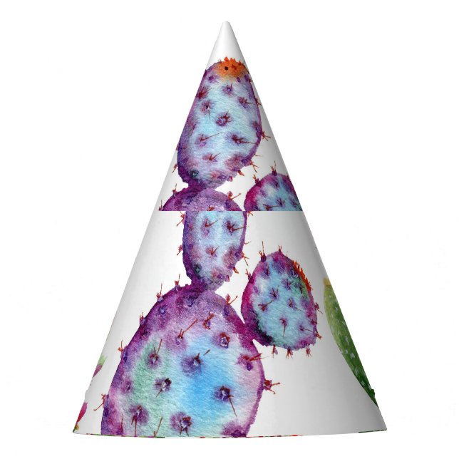 Tropical Cactus: Watercolor Seamless Pattern Party Hat (Front)