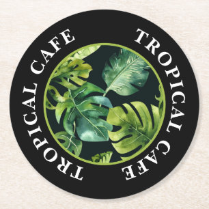 TROPICAL CAFE, LUSH TROPICAL LEAVES BUSINESS ROUND PAPER COASTER