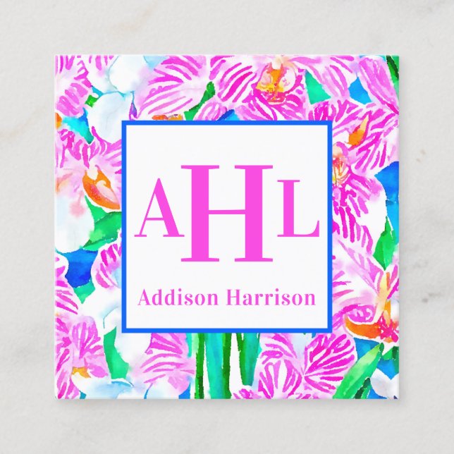 Tropical calling card, Monogram Enclosure Square Business Card (Front)