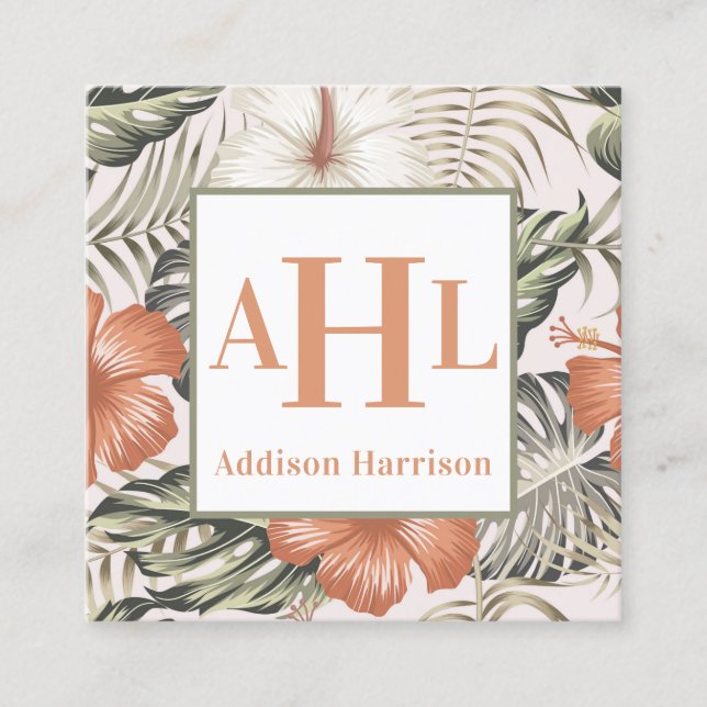 Tropical calling card, Monogram Enclosure Square Business Card (Front)