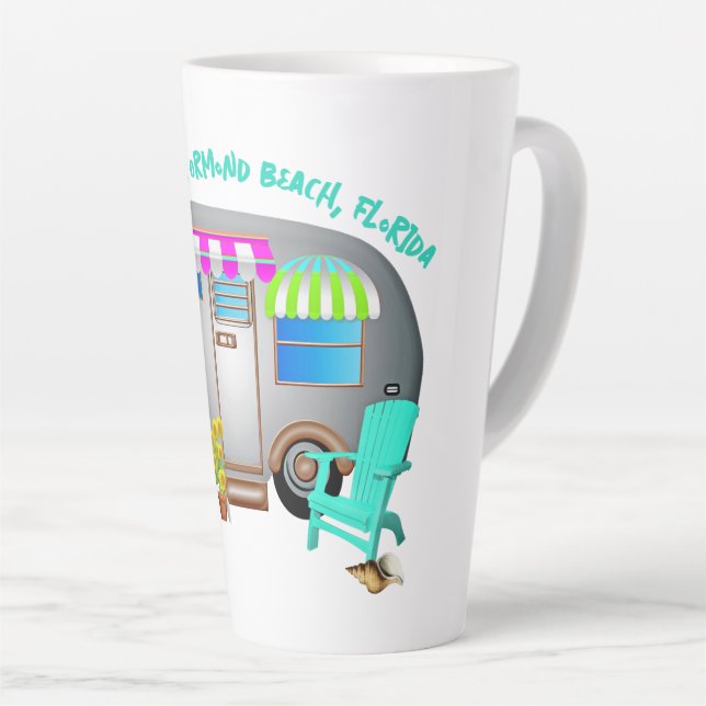 Tropical Camping Travel Trailer Custom Saying Latte Mug (Right Angle)