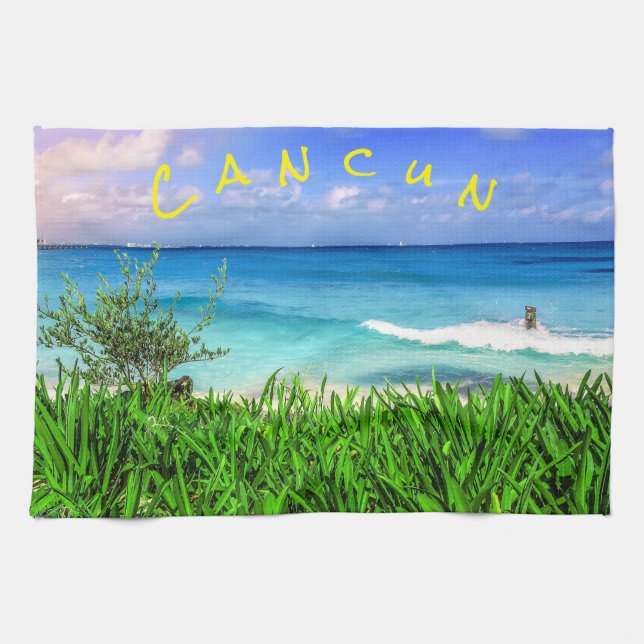 Tropical Cancun Mexico Beach Sea Paradise Tea Towel (Horizontal)