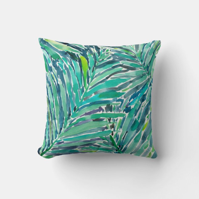 TROPICAL CANOPY Palm Jungle Watercolor Pattern Cushion (Front)