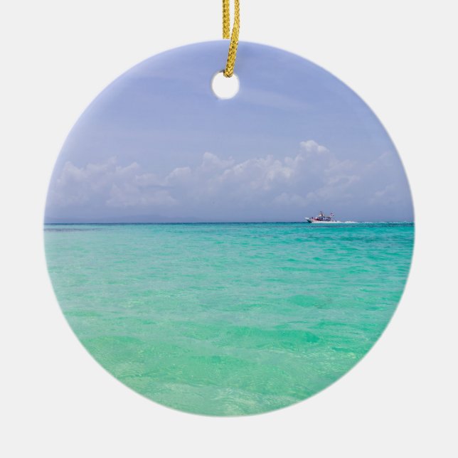 Tropical Caribbean Christmas Ceramic Tree Decoration (Front)