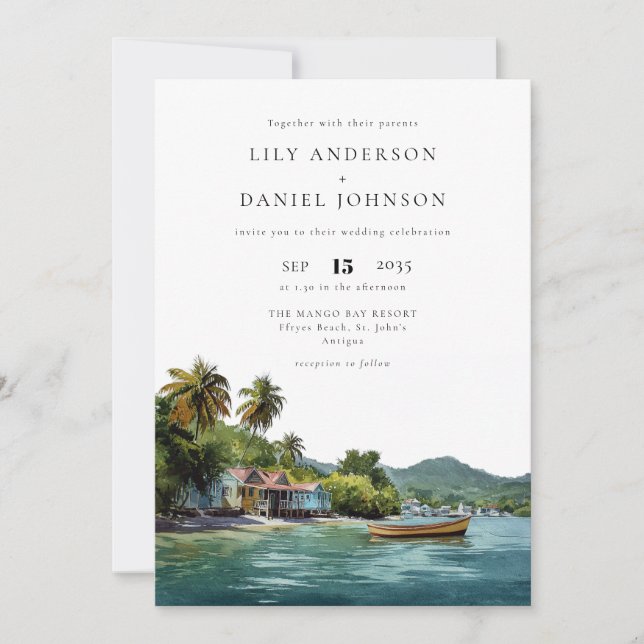 Tropical Caribbean Destination All In One Wedding Invitation (Front)