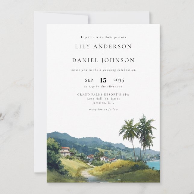 Tropical Caribbean Destination Photo Wedding Invitation (Front)