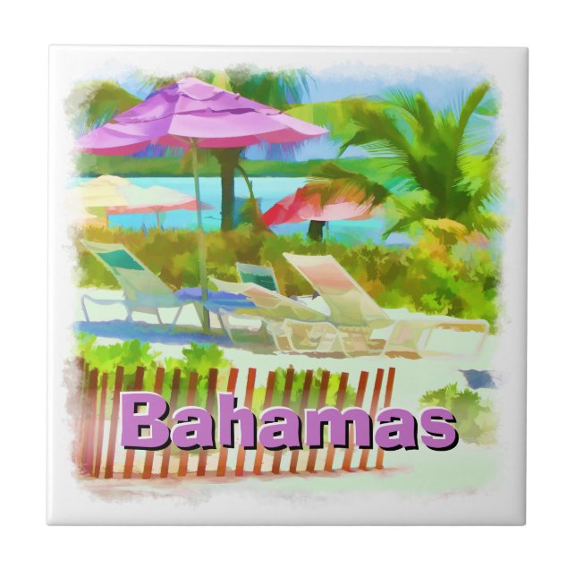 Tropical Caribbean Island Beach Scene - Souvenir  Tile (Front)