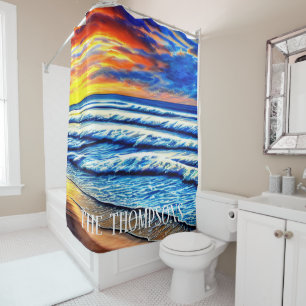 Tropical Caribbean Sunset over Clear Ocean Shower Curtain