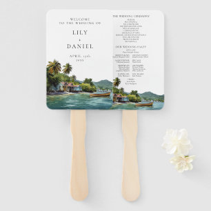 Tropical Caribbean Wedding Program Hand Fan