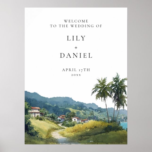 Tropical Caribbean Wedding Welcome Sign (Front)