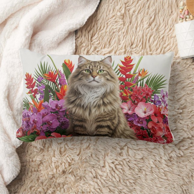 Tropical Cat Art Lumbar Pillow Design. (Blanket)