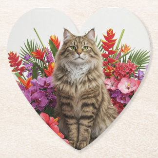 Tropical Cat Heart Paper Coasters Design.