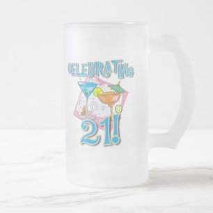 Tropical Celebrating 21 Frosted Glass Beer Mug