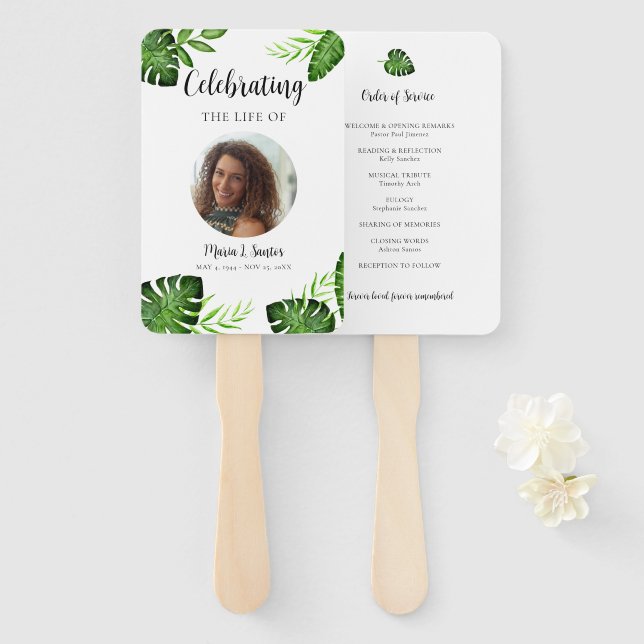 Tropical Celebration of Life Funeral Program Photo Hand Fan (Front and Back)