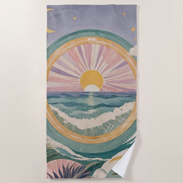 Tropical Celestial Shore Beach Towel (Front)