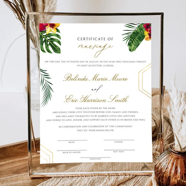 Tropical Certificate Of Marriage Poster (Creator Uploaded)