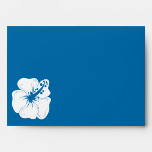 Tropical Cerulean Blue and White Hibiscus Wedding Envelopes